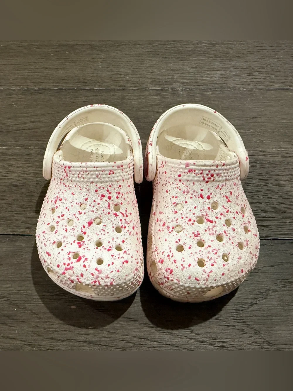 CROCS Kids White Clogs with Pink Speckle Pattern